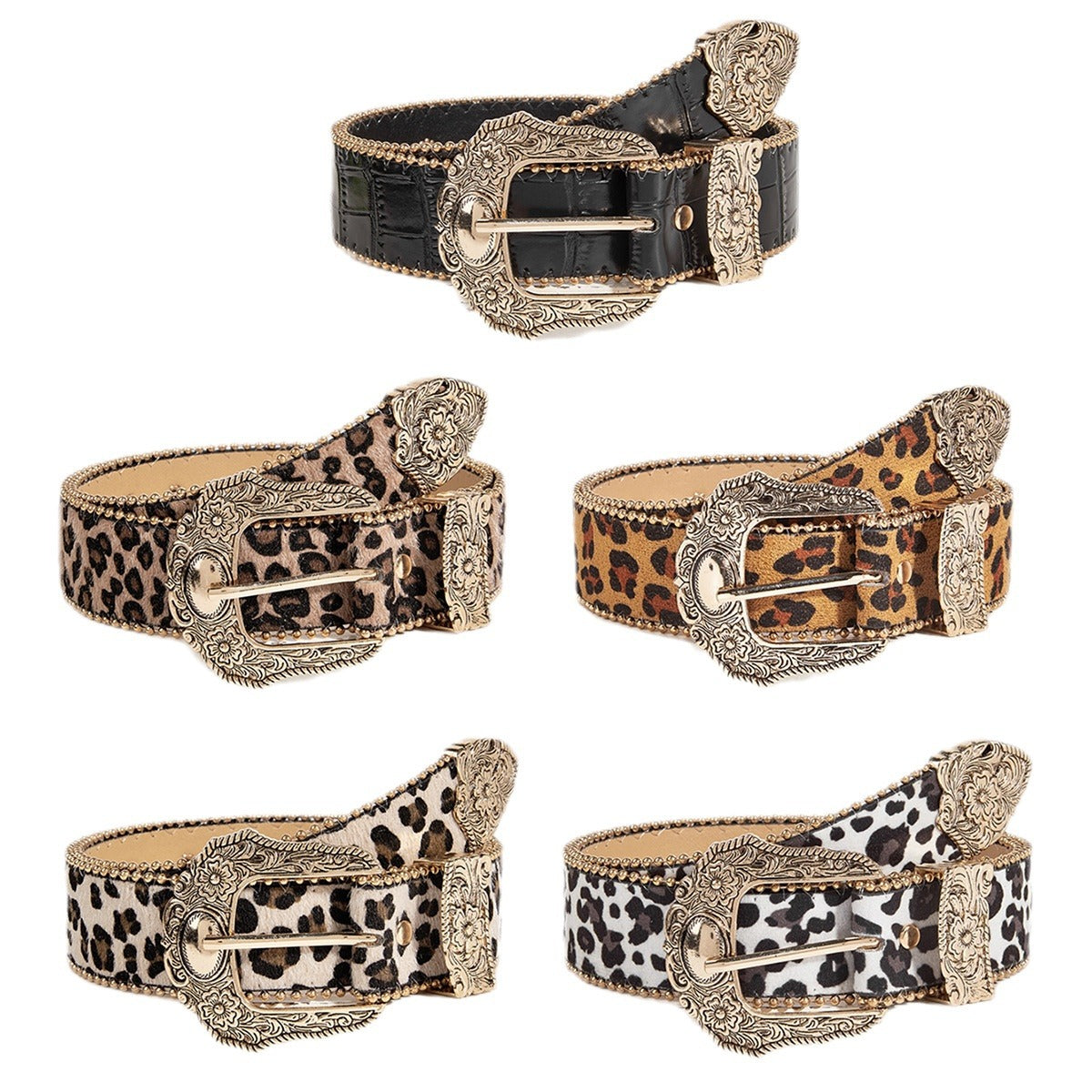 Vintage Damebælte med Leopardprint i Amerikansk Stil