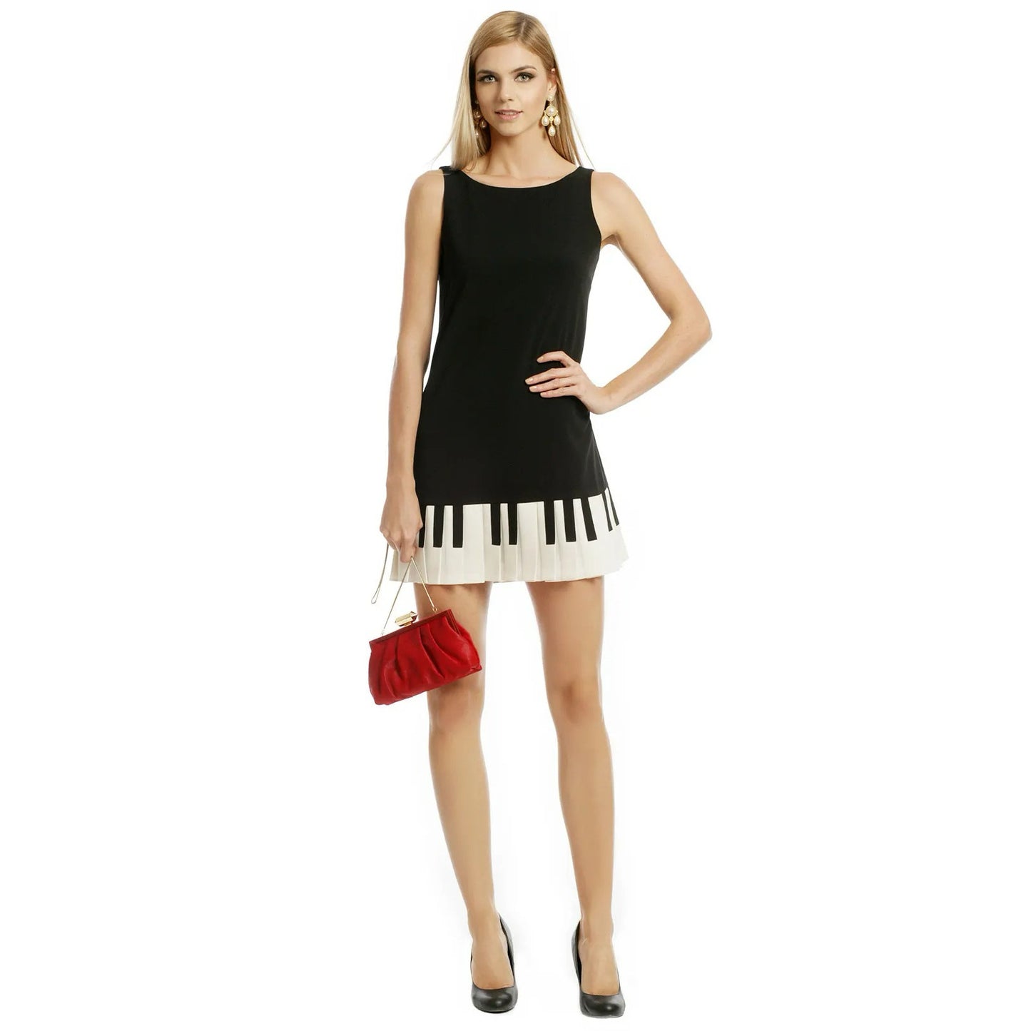 Women's Fashion Color-Block Pleated Skirt Dress With Piano Key Design