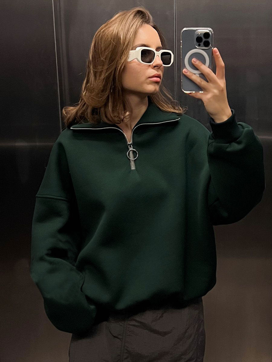 Dame Fritid Løs Lynlås Sweater