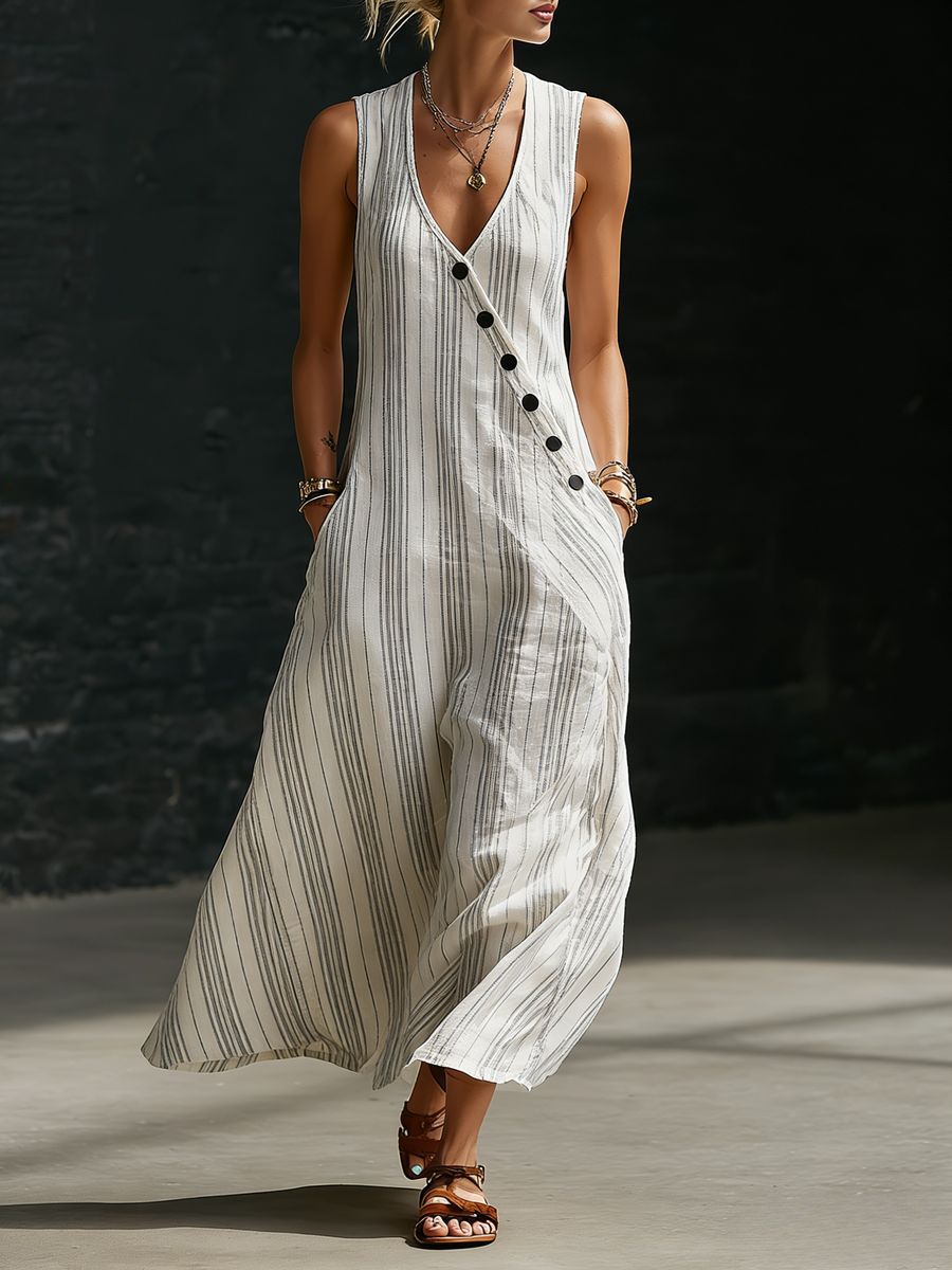 Loose-fitting V-neck Cross-over Shirt And Wide-leg Pants