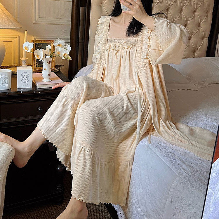 Retro French-style Sweet Camisole Nightgown Two-piece Set