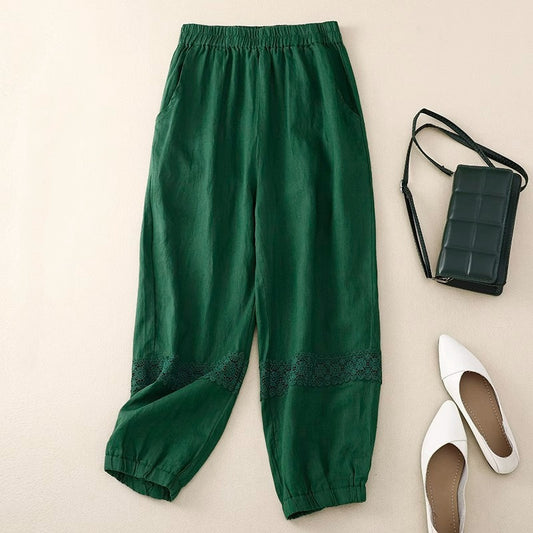 Women's Loose Cotton And Linen Cropped Pants