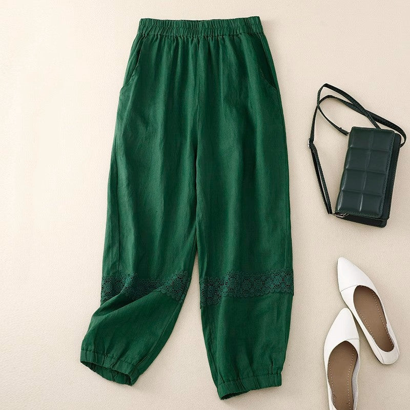 Women's Loose Cotton And Linen Cropped Pants