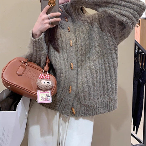 Retro Soft Design Horn Button Turtleneck Sweater