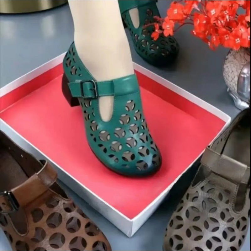 Casual Soft Leather Hollow-out Platform Breathable Sandals