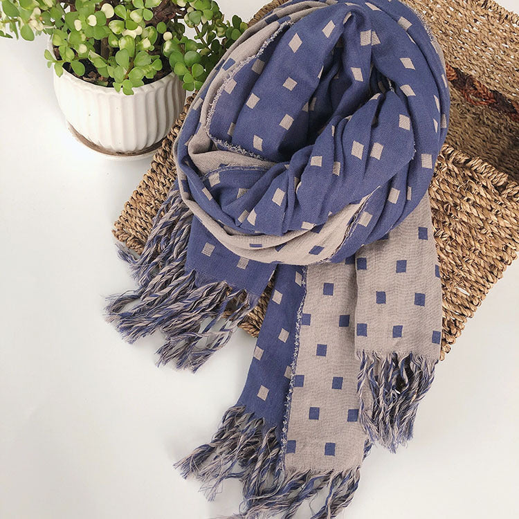 Japanese Winter Cotton Warm Scarf Double-layer Plaid Thickening
