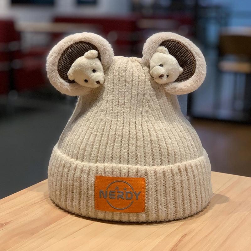 Three-dimensional Bear Woolen Women's Thickened Warm Knitted Hat