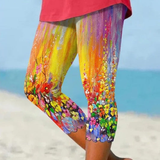Kvinder kan bære fritidsleggings udenfor, femte bukser, oliemalede graffitiprintede plus size kvindetøj
