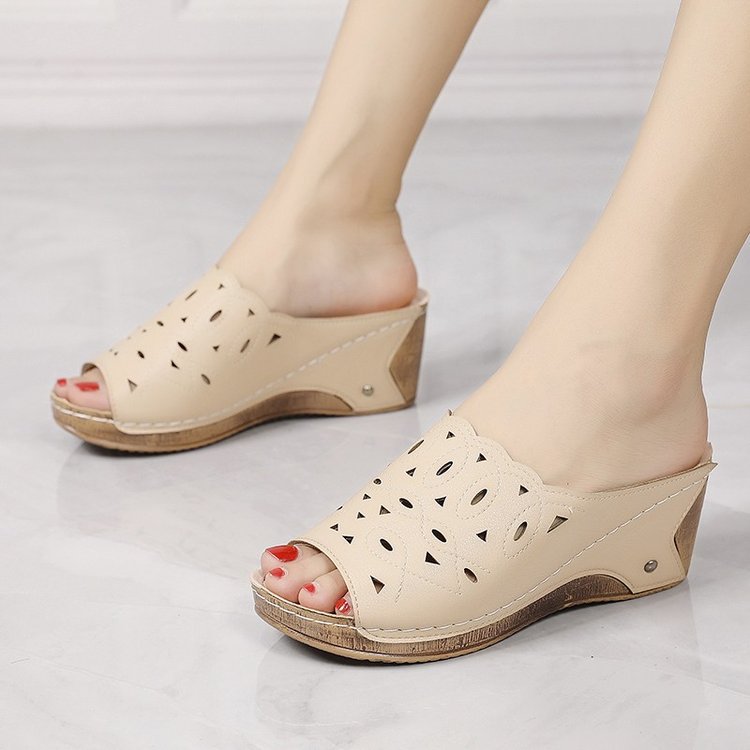 Women's Stylish Peep Toe Slip-on Wedge Sandal
