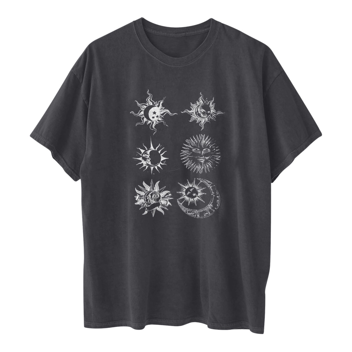 Printed Round Neck Short Sleeve Sun Moon Sun Moon Printed Top Women's T-shirt