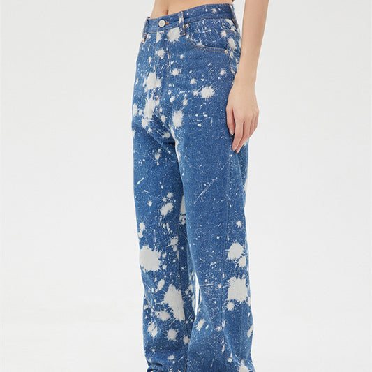 Dame jeans med tie-dye print og straight fit