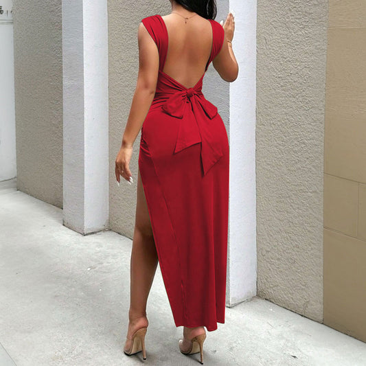 Solid Color Casual Elegant Bright Red Womens Dress