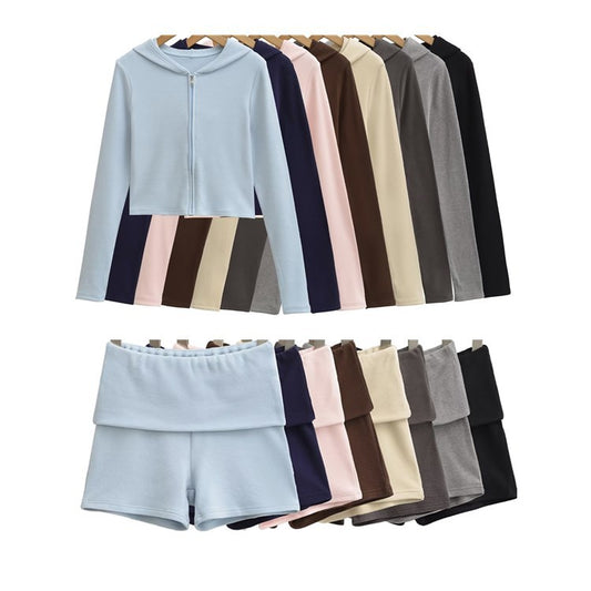 Flared Elastic-waist Bodycon Shorts Casual Set For Women