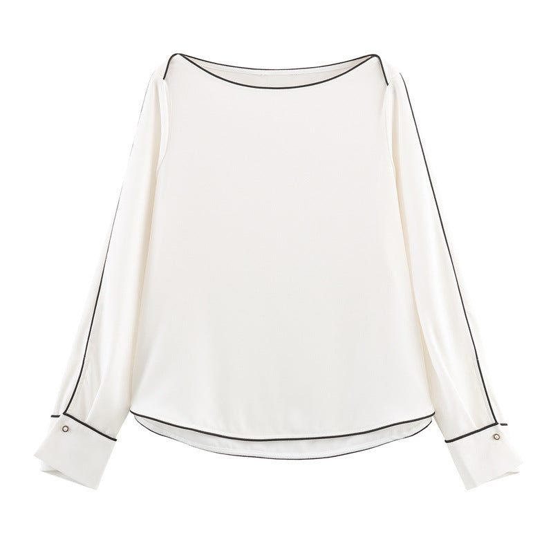 Color-block Trim Loose Pullover Blouse Women