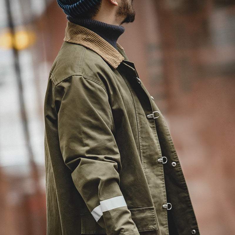 Men's Mid-length Over-the-knee Reflective Striped Coat