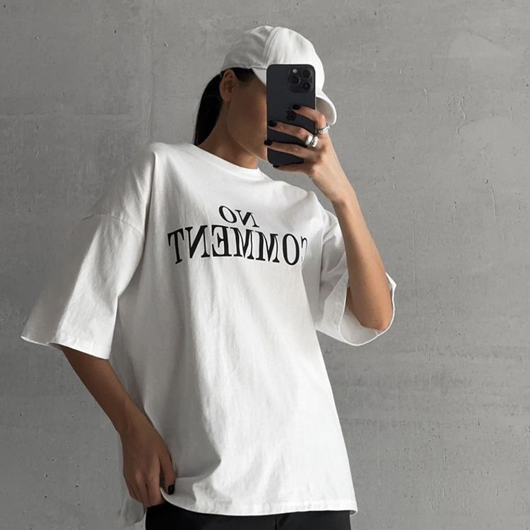 Gothic Style Printed Round Neck Loose T-shirt Short Sleeve