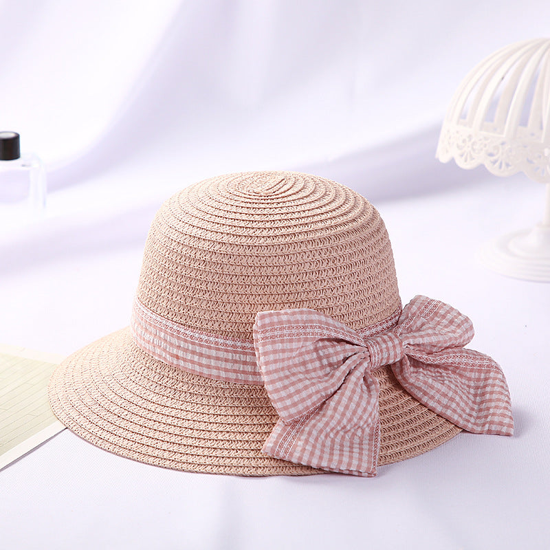 New Girls Big Bow Sun-proof Straw Hat Bag Set