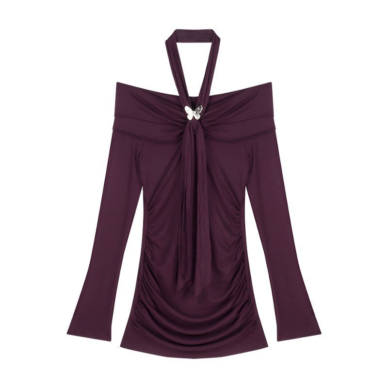 Off The Shoulder Long Sleeve Dress For Women Bodycon Halterneck Design Perfect As An Underlayer