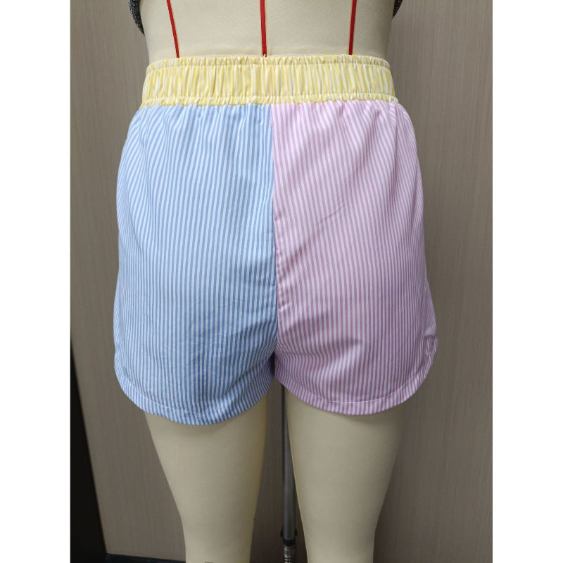 Women's Mixed Color Stripe High Waist Casual Wide Leg Pants