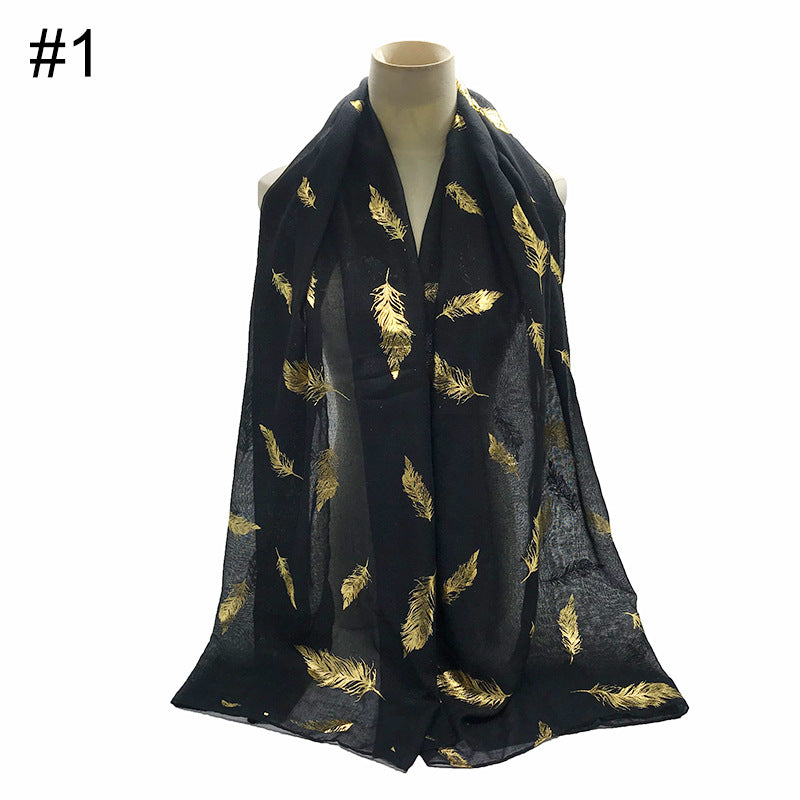 Gold Leaf Print Women's Versatile Scarf Turban Shawl