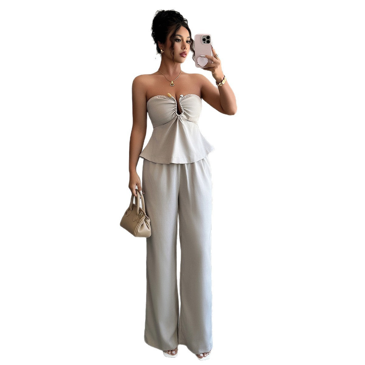 Elegant And Minimalist Design Strapless Straight-leg Pantsuit Women's Clothing