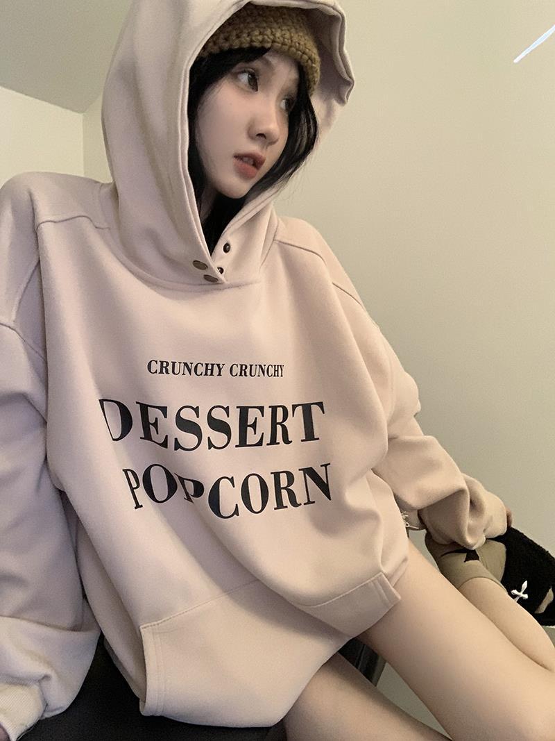American Retro Letter Print Hooded Sweater Loose