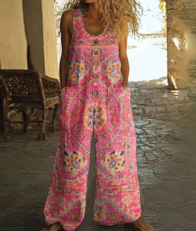 Women's Vest With Pockets Fashion Floral Jumpsuit