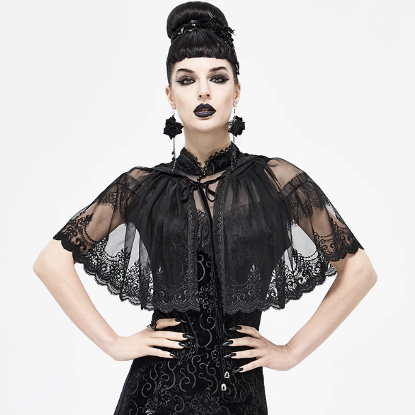 Devil Fashion Women's Wear Dark Lace Mesh Hooded Cloak