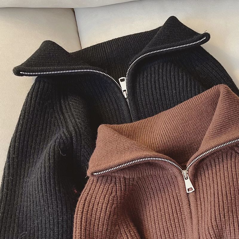 Loose Slim Lapel Lazy Sweater Top For Women