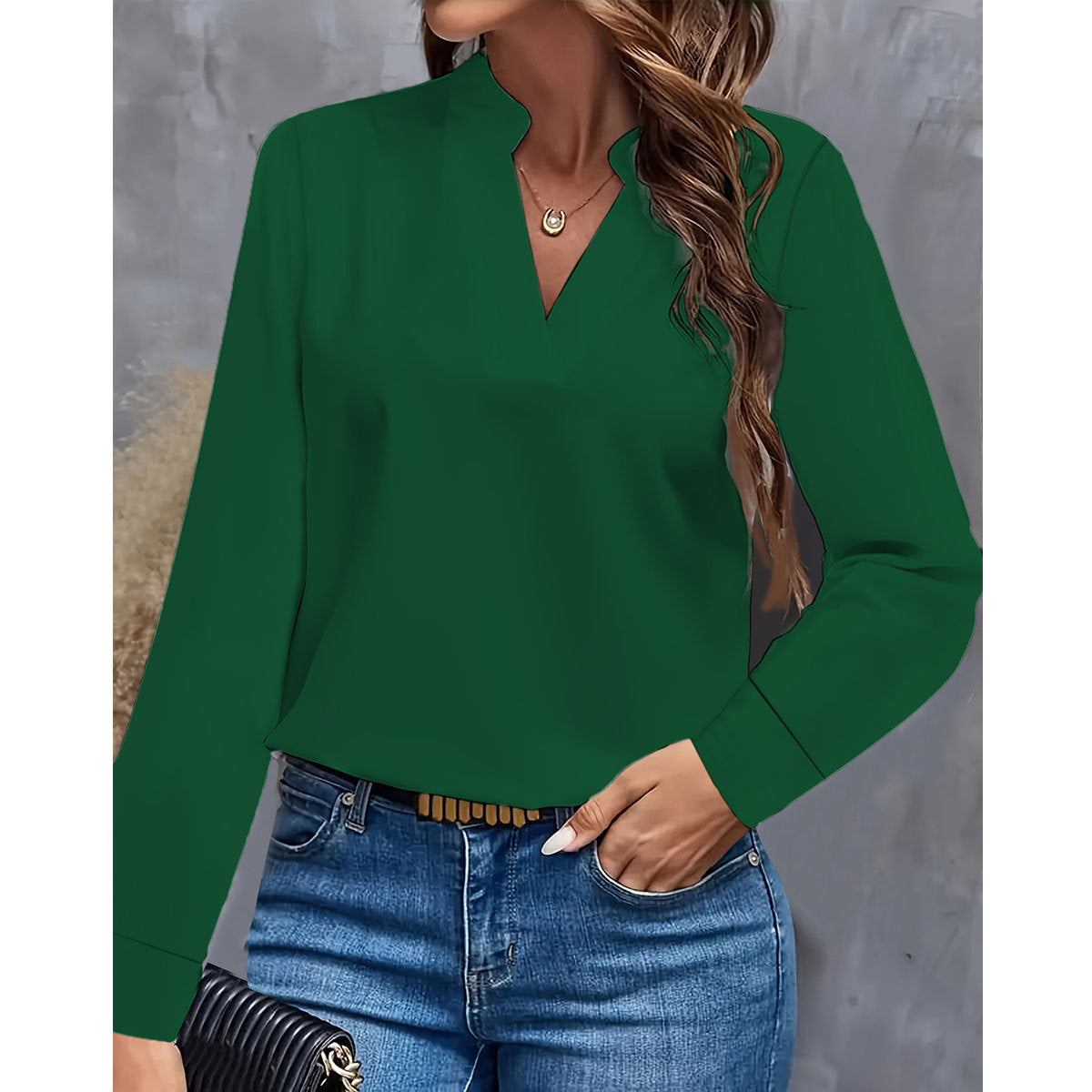 Simple Casual Solid Color And V-neck Loose Shirt Women's Top