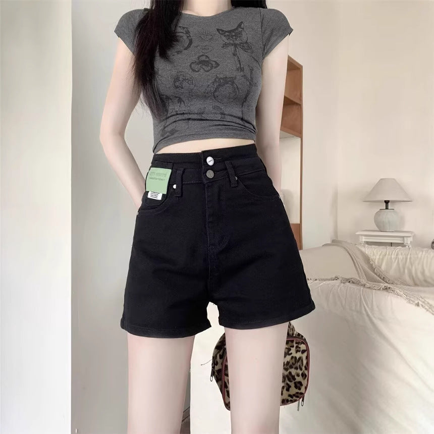 Womens Black High-Waisted Denim Shorts SpringSummer Lightweight Style