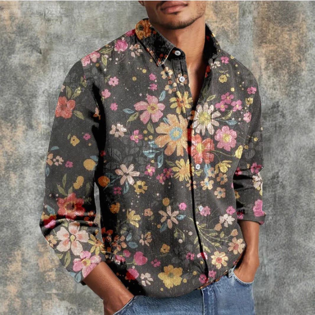 Retro Casual Printed Long Sleeve Men's Shirt