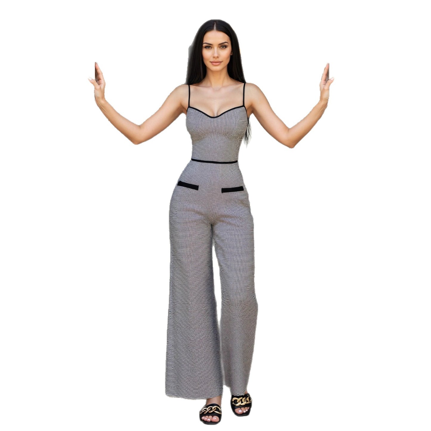Elegant Slim-fit Womens Jumpsuit With A Side Zipper And Contrasting Color Details