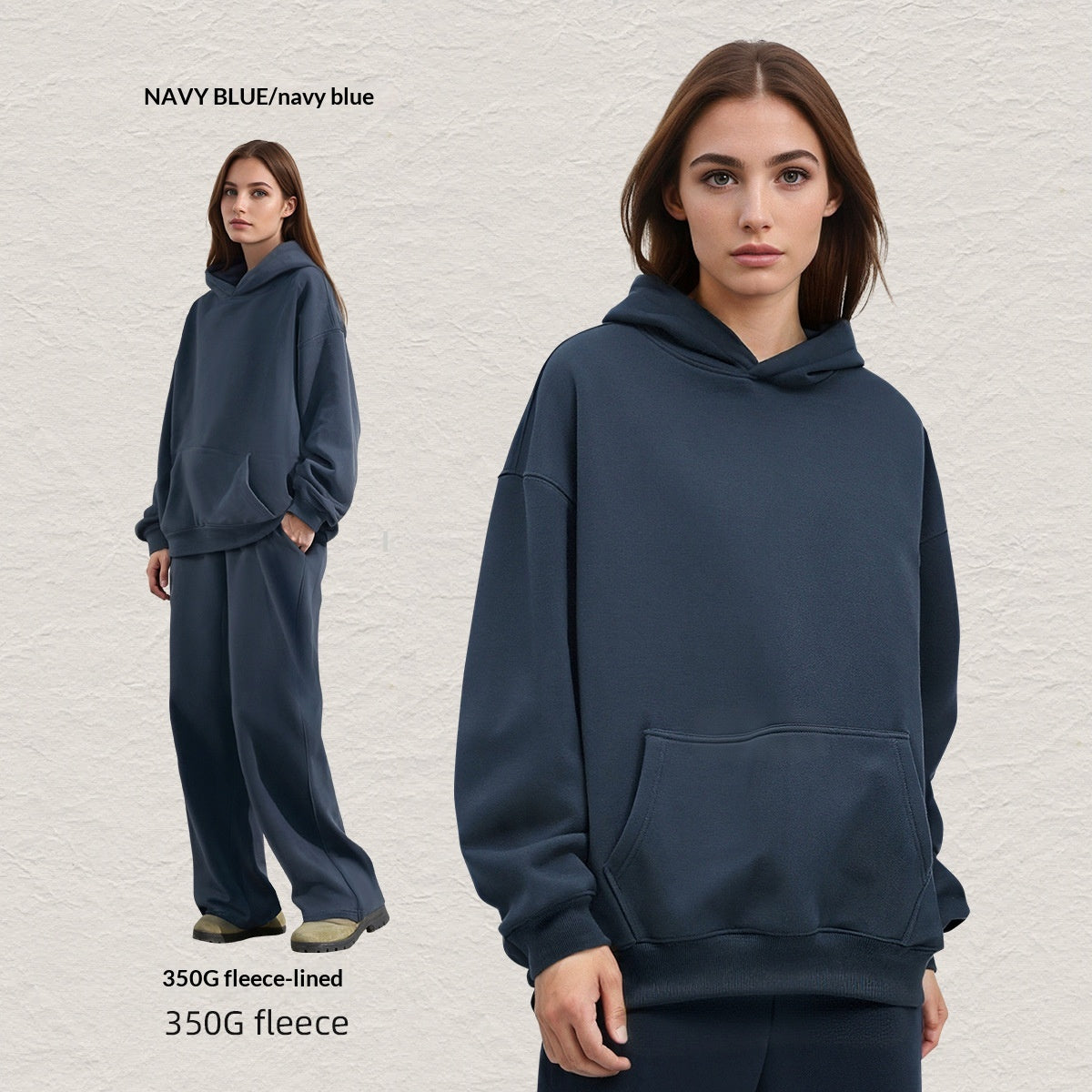 Men's Hooded Sweatshirt Fleece-lined Loose Sweatshirt Set