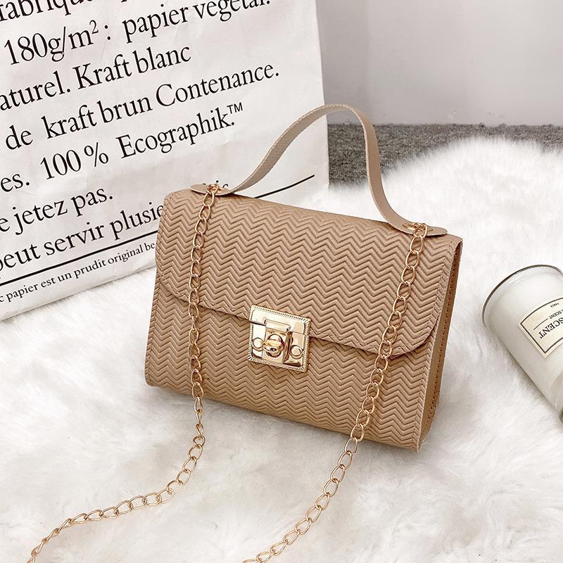 Women's Fashion Multi-grain Locking Chain Small Square Bag
