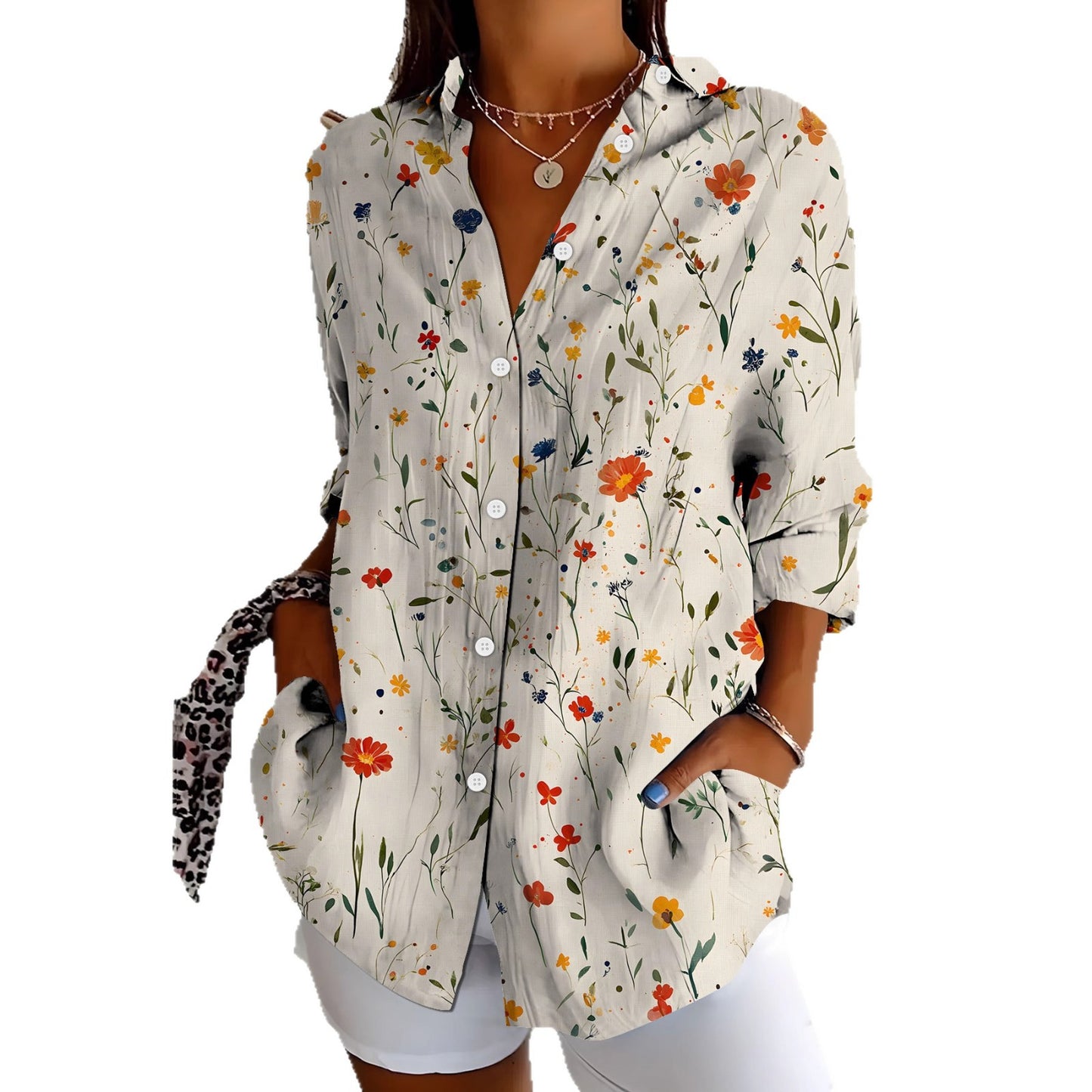 New Womens Floral Print Premium Elegant Long Sleeve Shirt
