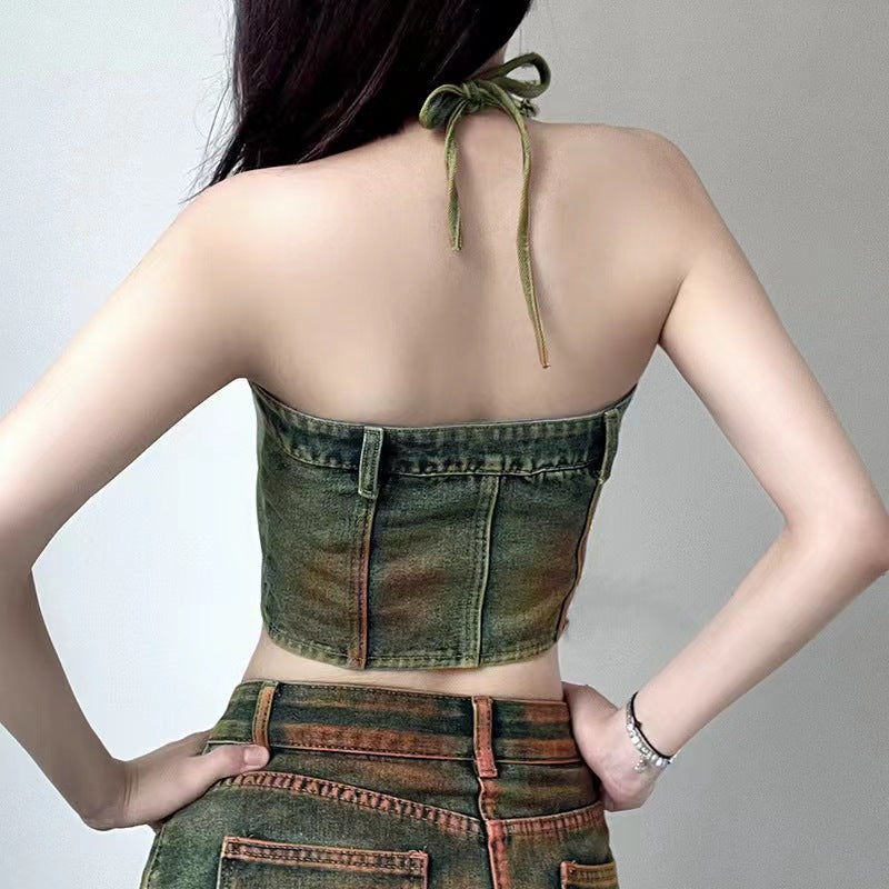 Denim Sling Multi-bag Color Skirt Suit