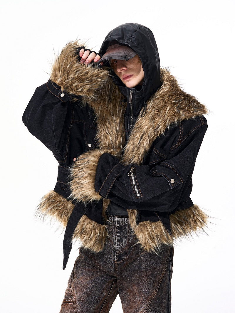 Advanced Quilted Fur Patchwork Denim Jacket