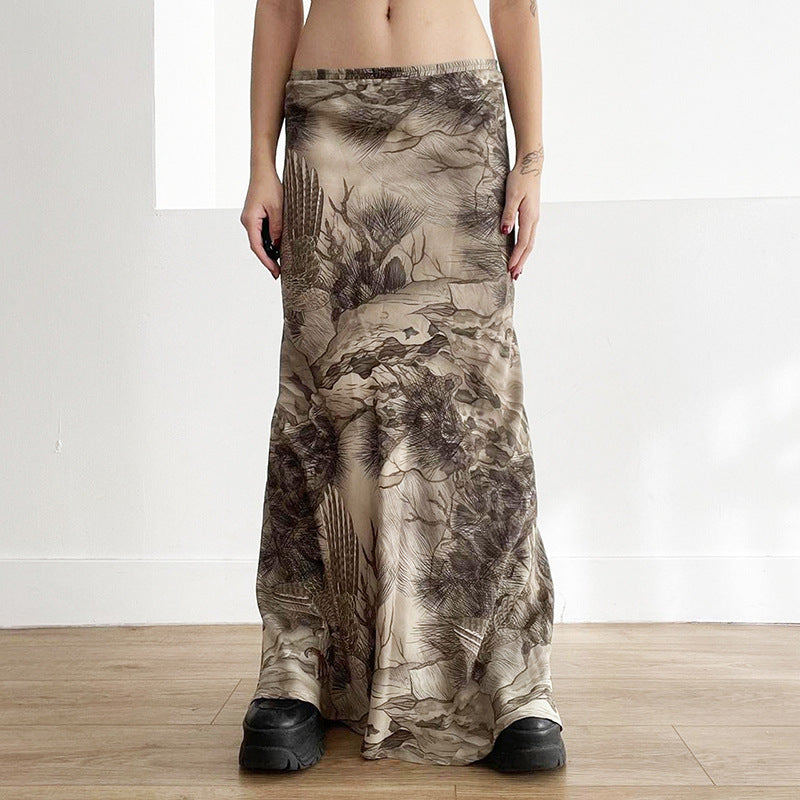 Ins Vintage Printed Hot Girl Low Waist Skirt