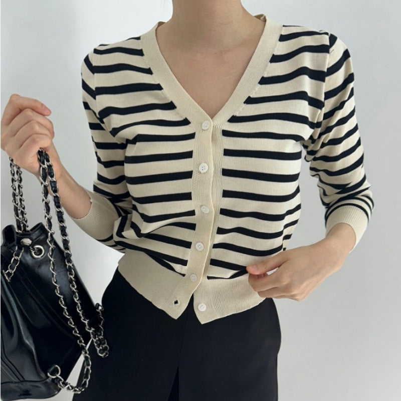 Autumn Soft Sticky Striped Sweater Top