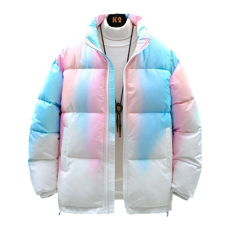 Mode bomulds- og fortykningsdynejakke med tie-dye-gradientfarve