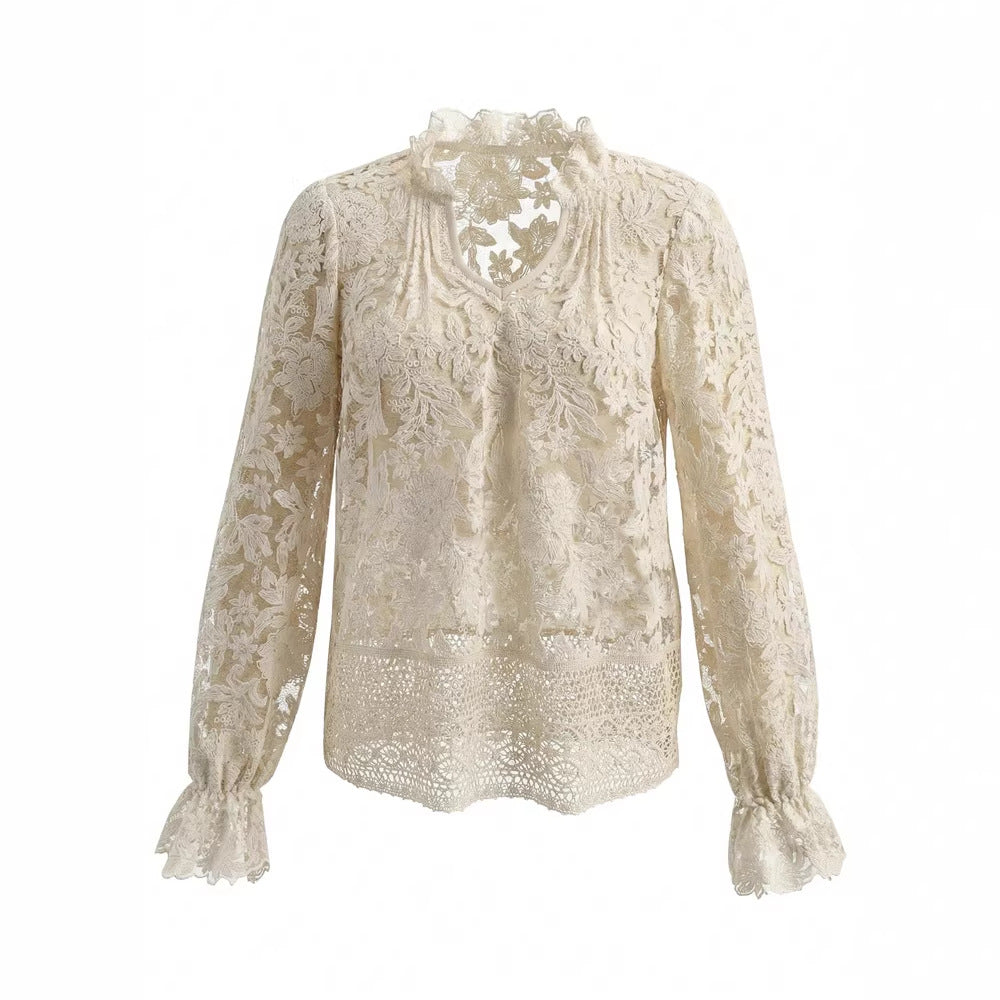 Women's Casual Elegant SpringAutumn Lace-Patchwork Top