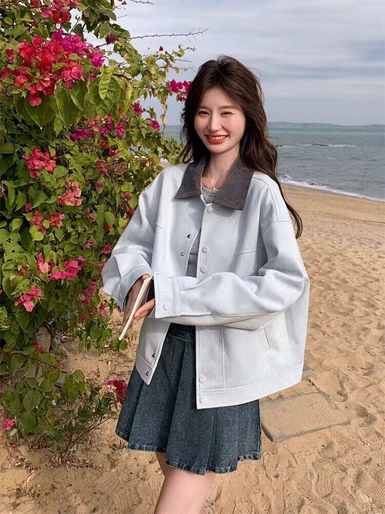 Women's Color Block Lapel Short Jacket