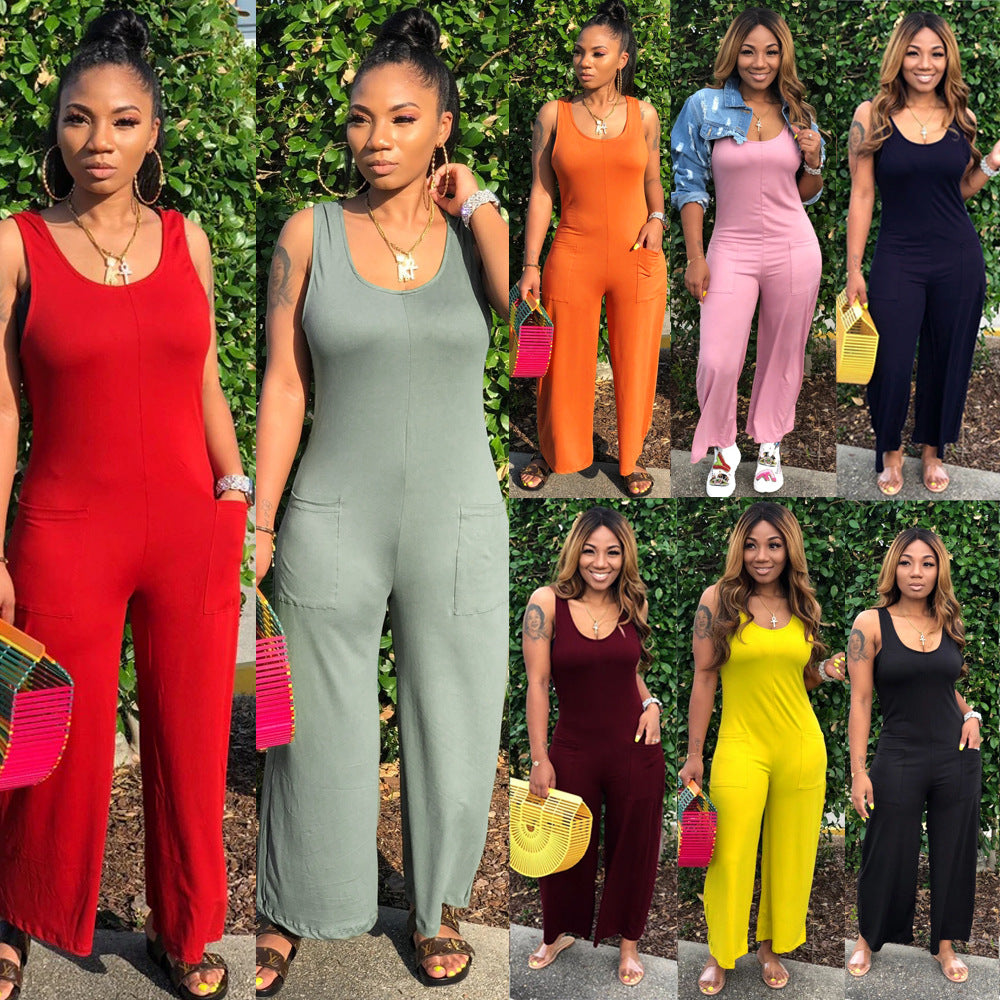 Round Neck Sleeveless Wide Leg Pants One-piece Nightclub Uniforms