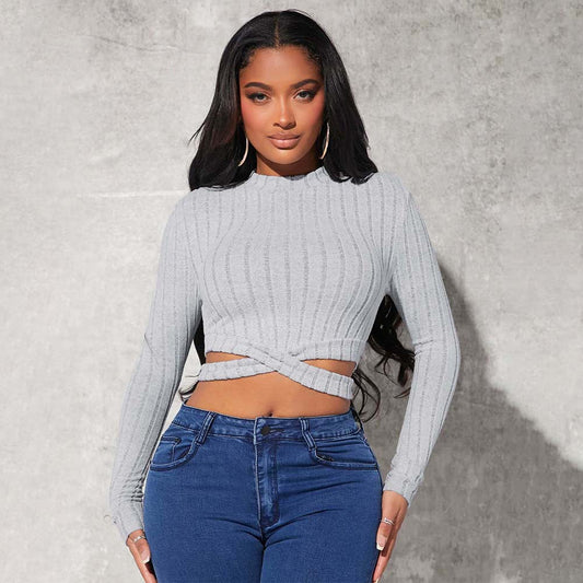 Women's Fashion Minimalist Style T-shirt Autumn And Winter Short Crop Top