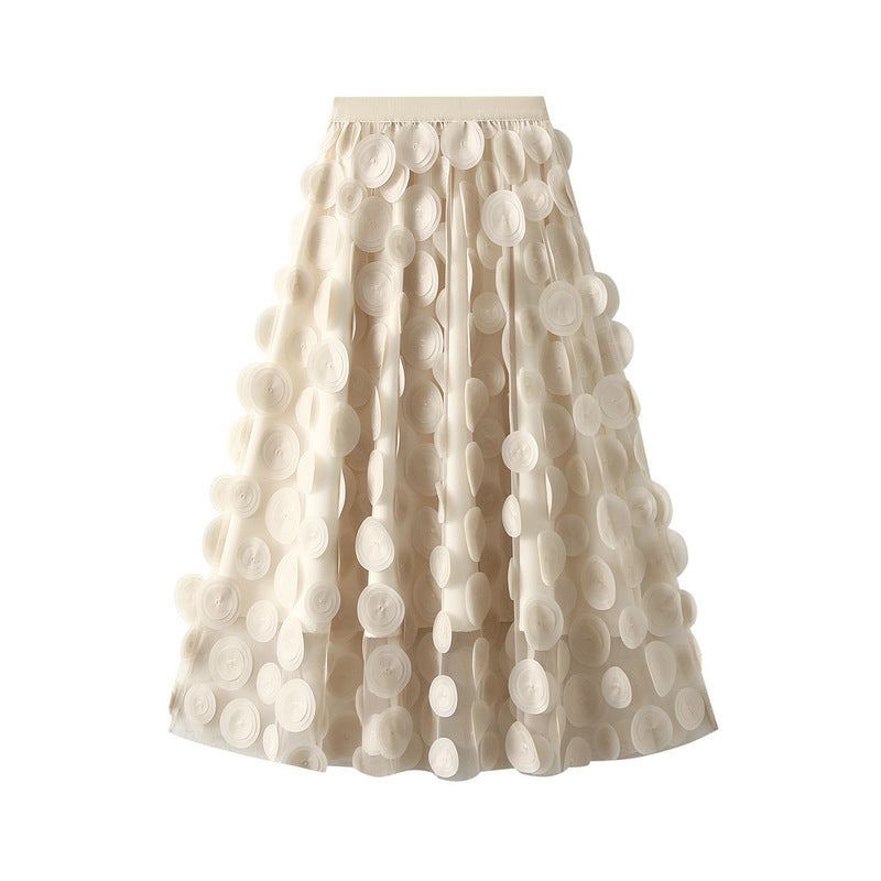 Three-dimensional Polka Dot Black Mesh Skirt