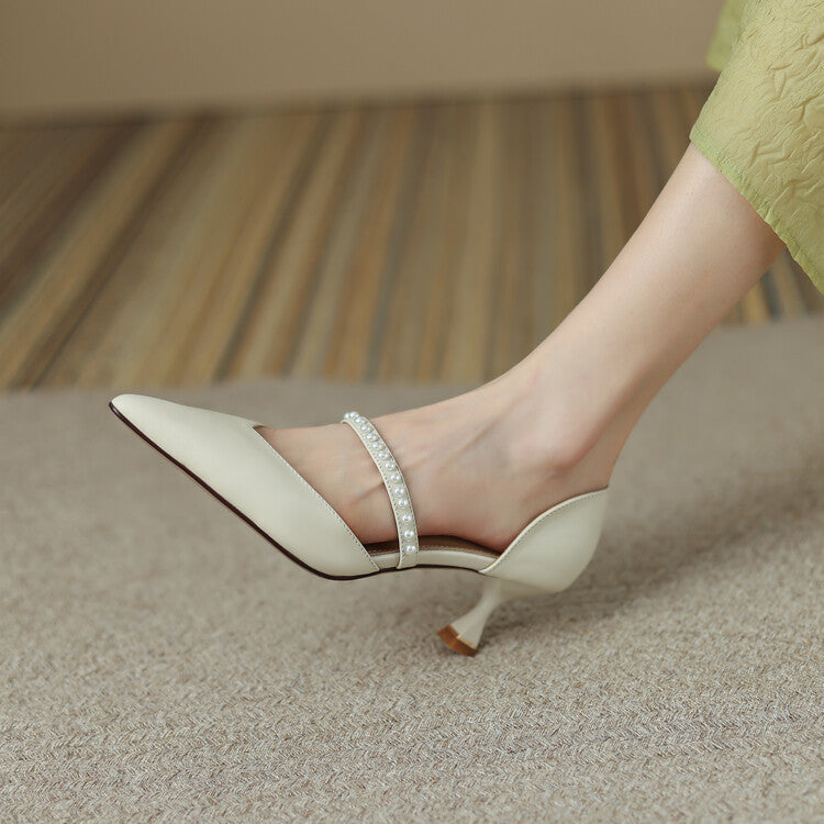 Vintage Exquisite Pearl Strap Hollow Sandals