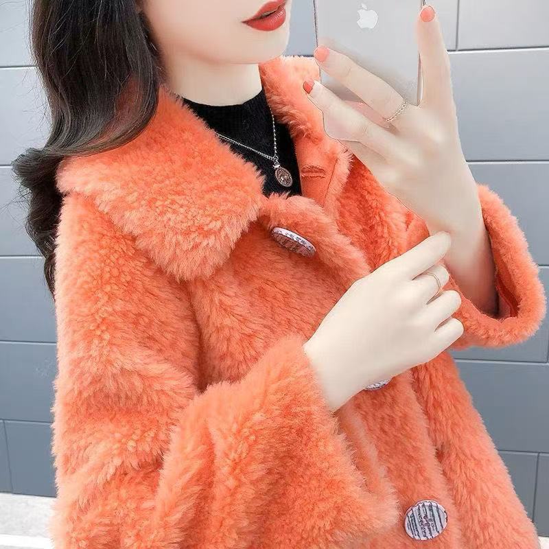Womens Faux Lambswool Plush Fur Coat