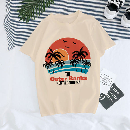 Europæisk og amerikansk digital rundhalset printet sommer T-shirt
