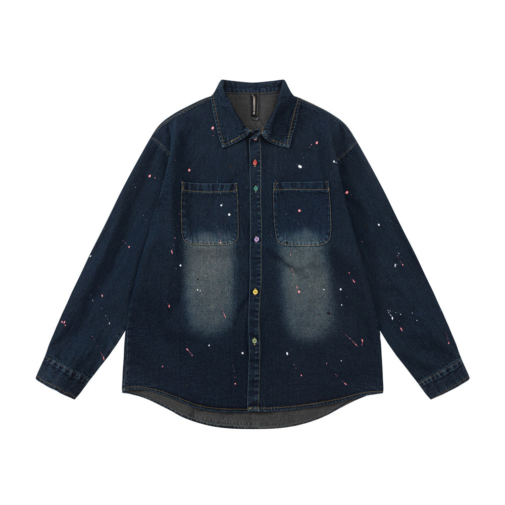 Contrast Color Inkjet Long-sleeved Shirt Denim Clothes Jacket Spring And Autumn
